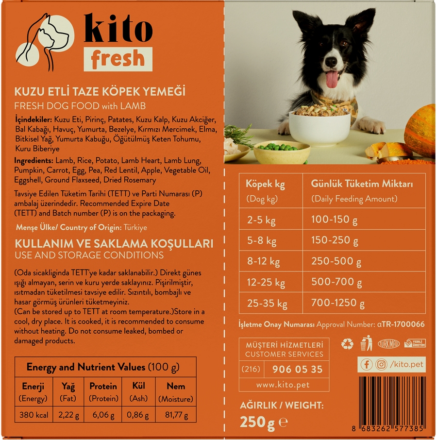 Kito Fresh Kuzu Etli Köpek Yemeği 250 gr