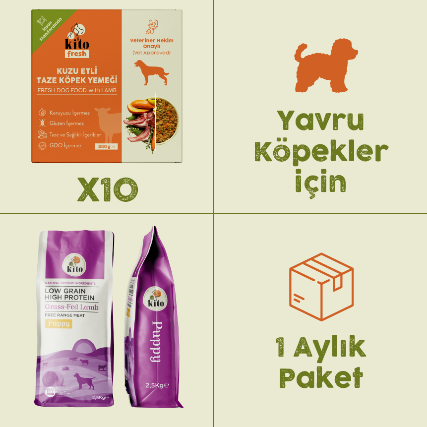 10 Adet Kuzu Etli Kito Fresh + 2,5 kg Yavru Köpek Maması