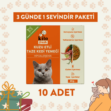 3 Günde 1 Sevindir Paketi Kito Fresh Kuzu Etli Kedi Yemeği 85 gr (10 Adet)