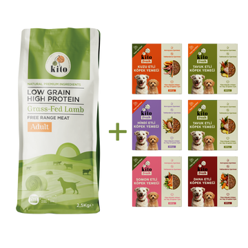 Kuzu Etli Yetişkin Köpek Maması 2,5 Kg + Kito Fresh %100 Taze İçerikli Mama Tanışma Paketi
