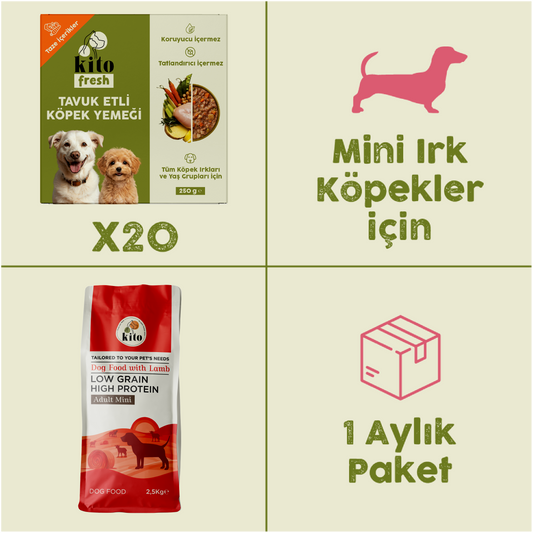 20 Adet Kito Fresh Tavuk Etli Köpek Yemeği %100 Taze İçerikli Mama + 2,5 kg  Yetişkin Mini Irk Köpek Maması