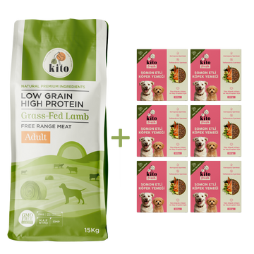 Kuzu Etli Yetişkin Köpek Maması 15 Kg + 6 Adet Kito Fresh Somon Etli %100 Taze İçerikli Mama