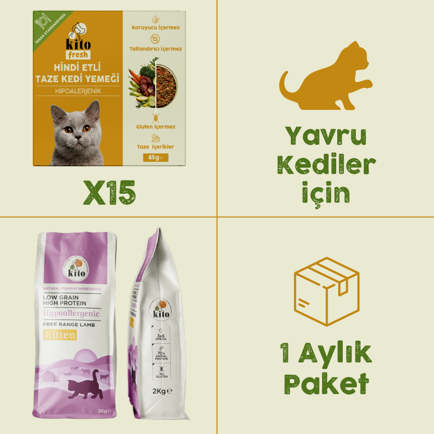 15 Pieces of Kito Fresh with Turkey + 2 kg Kitten Cat Food