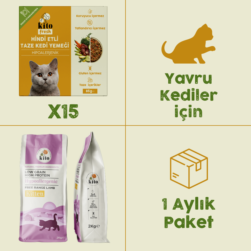 15 Adet Hindi Etli Kito Fresh + 2 kg Yavru Kedi Maması