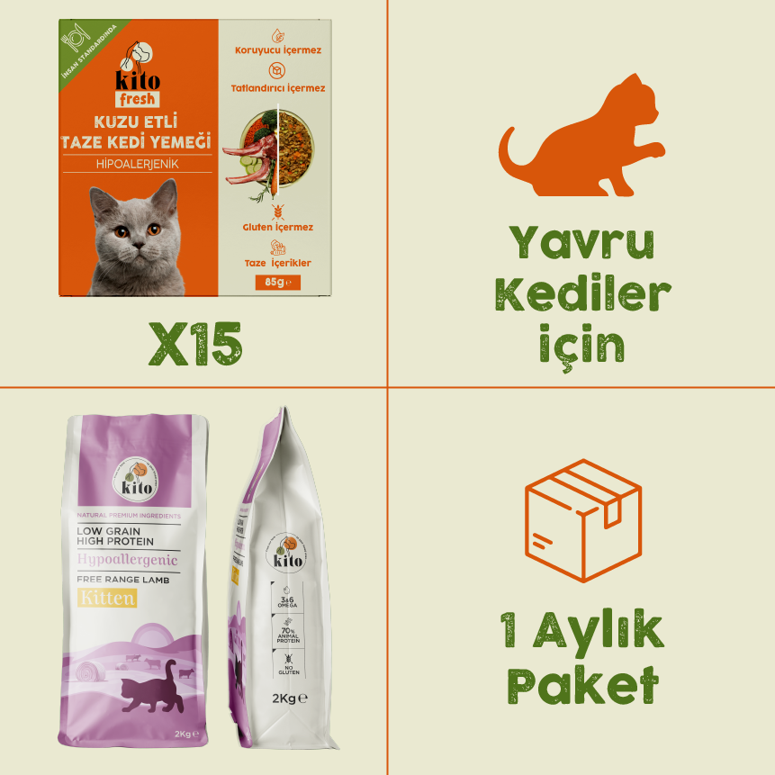 15 Pieces of Kito Fresh with Lamb + 2 kg Kitten Cat Food