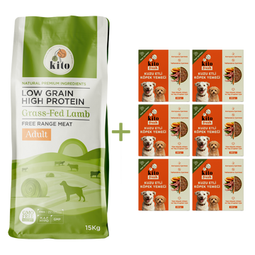 Kuzu Etli Yetişkin Köpek Maması 15 Kg + 6 Adet Kito Fresh Kuzu Etli %100 Taze İçerikli Mama