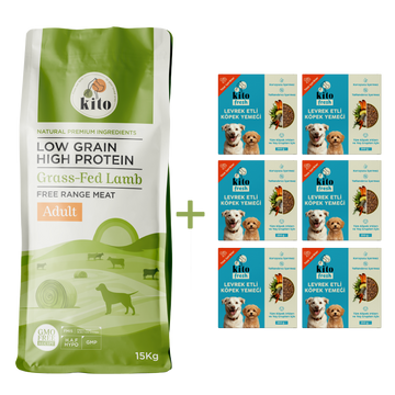 Kuzu Etli Yetişkin Köpek Maması 15 Kg + 6 Adet Kito Fresh Levrek Etli %100 Taze İçerikli Mama