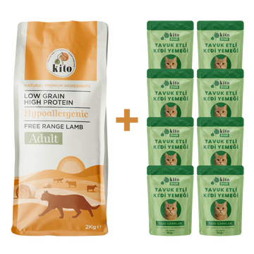 Adult Cat Food 2 KG + Kito Fresh Cat Food with Chicken X 6