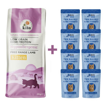 Kuzu Etli Yavru Kedi Maması 2 Kg + 8 Adet Kito Fresh Ton Balıklı %100 Taze İçerikli Mama