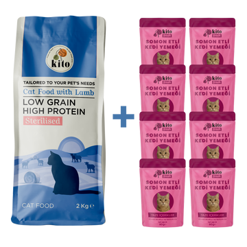 Kuzu Etli Kısır Kedi Maması 2 Kg + 8  Adet Kito Fresh Somon Etli %100 Taze İçerikli Mama