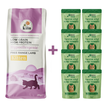 Kuzu Etli Yavru Kedi Maması 2 Kg  + 8 Adet Kito Fresh Tavuk Etli %100 Taze İçerikli Mama