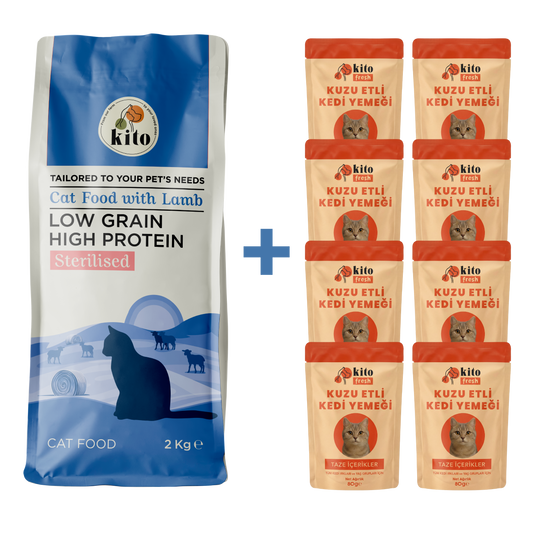 Kuzu Etli Kısır Kedi Maması 2 Kg + 8 Adet Kito Fresh Kuzu Etli %100 Taze İçerikli Mama