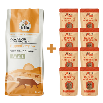 Kuzu Etli Yetişkin Kedi Maması 2 Kg  + 8 Adet Kito Fresh Kuzu Etli %100 Taze İçerikli Mama