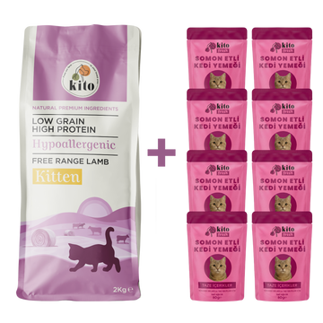 Kuzu Etli Yavru Kedi Maması 2 Kg  + 8 Adet Kito Fresh Somon Etli %100 Taze İçerikli Mama