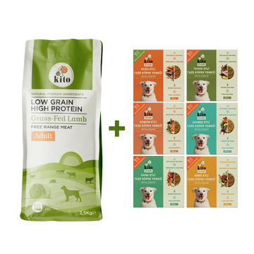Kuzu Etli Yetişkin Köpek Maması 2,5 Kg + Kito Fresh %100 Taze İçerikli Mama Tanışma Paketi