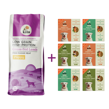 Kuzu Etli Yavru Köpek Maması 2.5 KG + Kito Fresh %100 Taze İçerikli Mama Tanışma Paketi