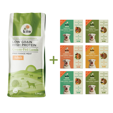 Kuzu Etli Yetişkin Köpek Maması 2,5 Kg + Kito Fresh %100 Taze İçerikli Mama Tanışma Paketi