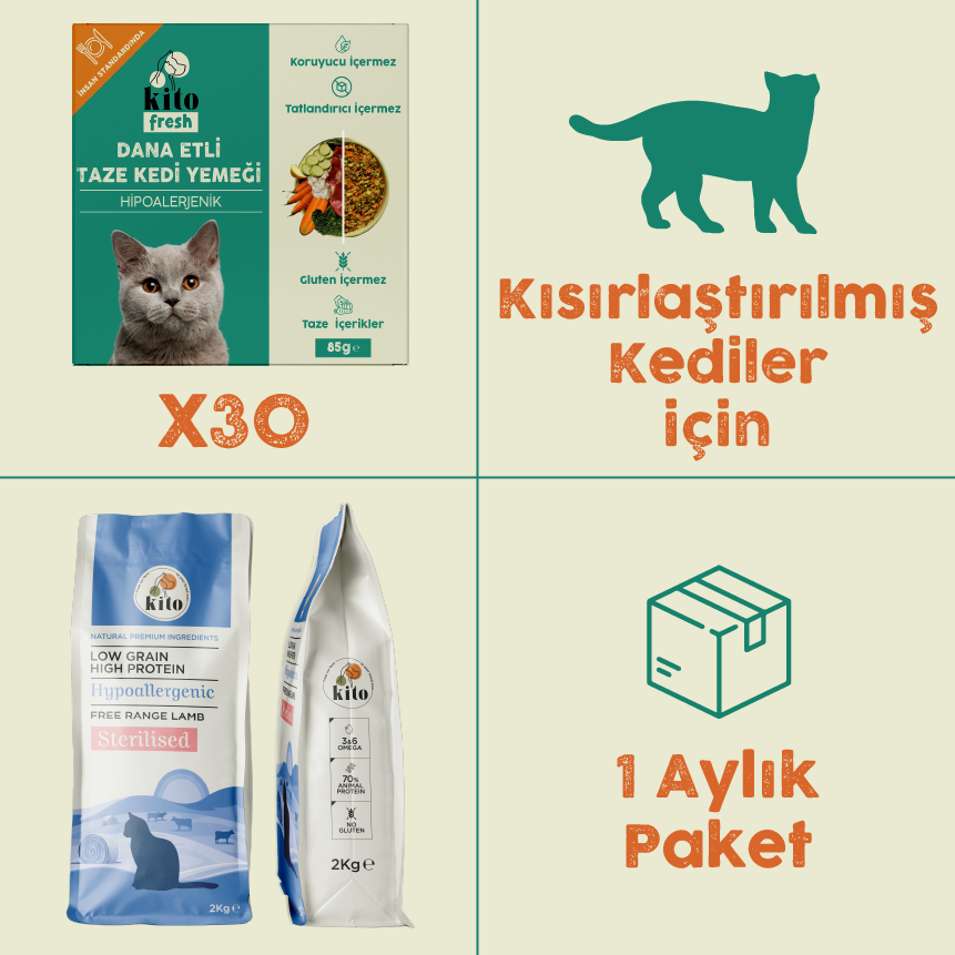 30 Pieces of Kito Fresh with Beef + 2 kg Sterilized Cat Food