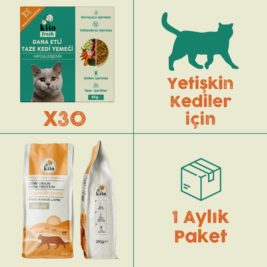 30 Pieces of Kito Fresh with Beef + 2 kg Adult Cat Food