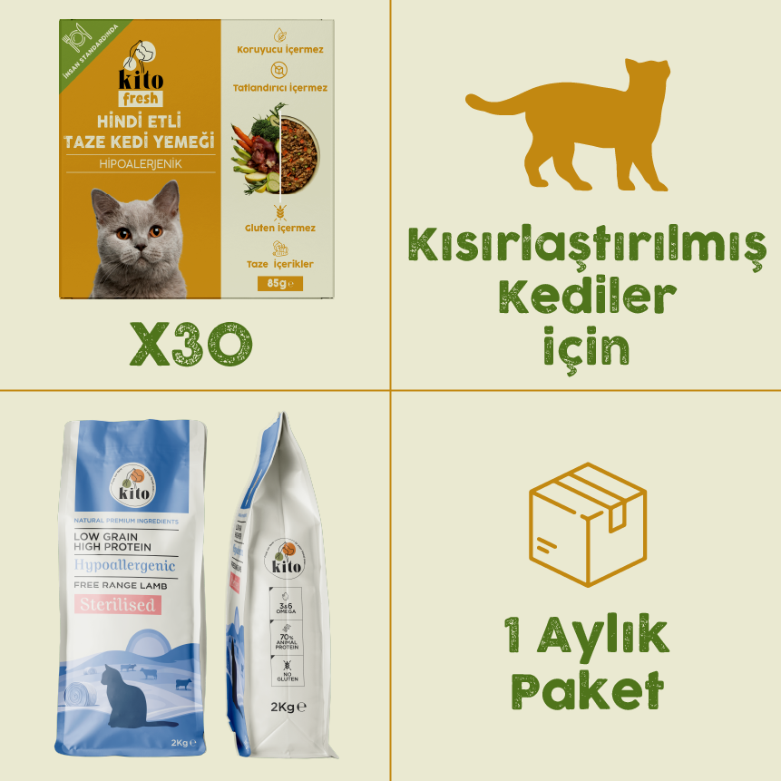 30 Pieces of Kito Fresh with Turkey + 2 kg Sterilized Cat Food