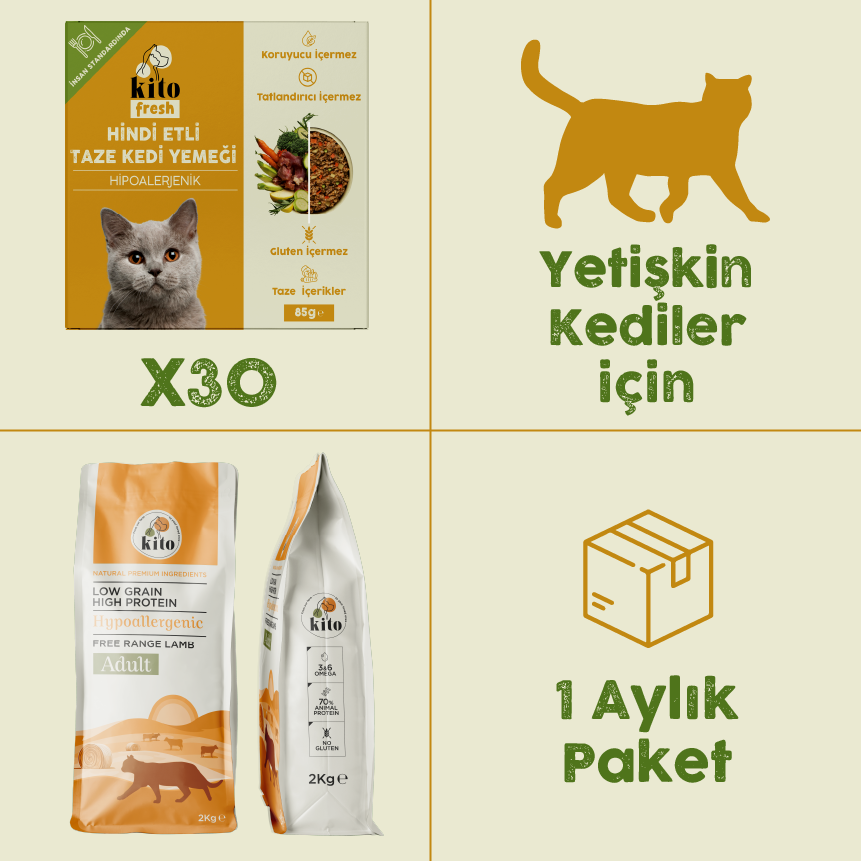 30 Pieces of Kito Fresh with Turkey + 2 kg Adult Cat Food