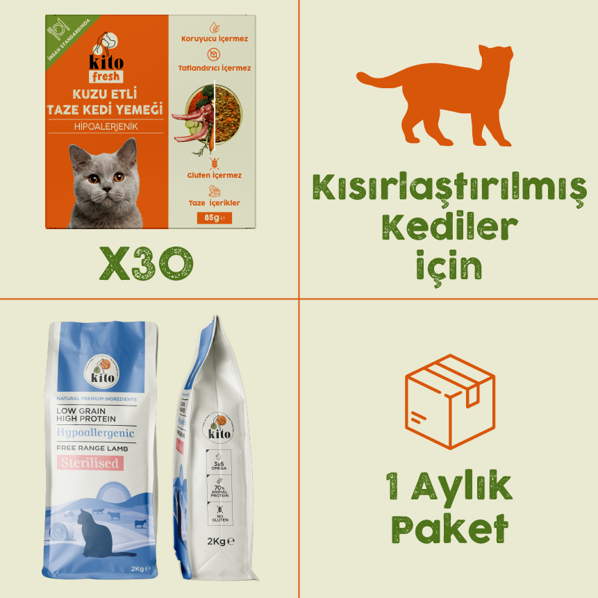 30 Pieces of Kito Fresh with Lamb + 2 kg Sterilized Cat Food