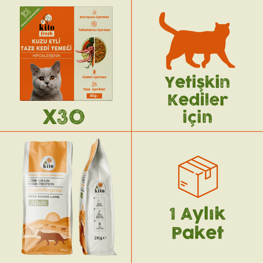 30 Pieces of Kito Fresh with Lamb + 2 kg Adult Cat Food