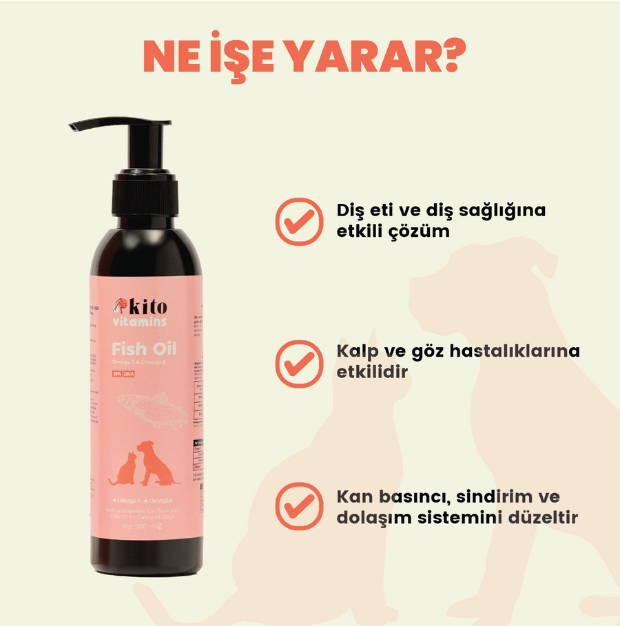 Kito Balık Yağı 200 ml ( Kedi ve Köpekler için Omega 3 & 6 İçerikli  Deri, Tüy, Eklem ve Kalp Sağlığı Destekleyici Balık Yağı)