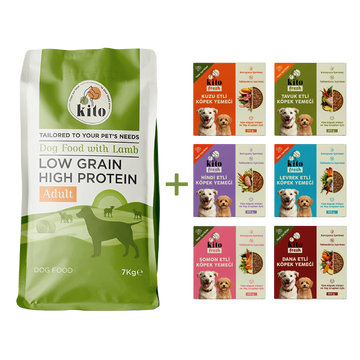 Kuzu Etli Yetişkin Köpek Maması 7 Kg + Kito Fresh %100 Taze İçerikli Mama Tanışma Paketi