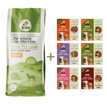 Kuzu Etli Yetişkin Köpek Maması 7 Kg + Kito Fresh %100 Taze İçerikli Mama Tanışma Paketi