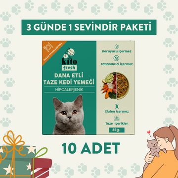 3 Günde 1 Sevindir Paketi Kito Fresh Dana Etli Kedi Yemeği 85 gr (10 Adet)