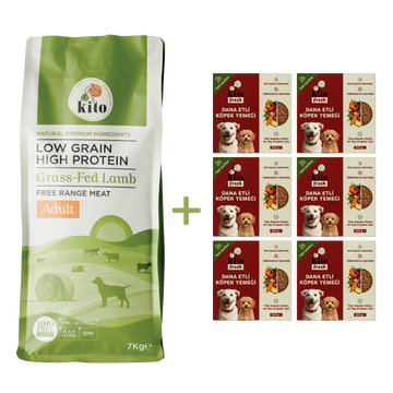 Kuzu Etli Yetişkin Köpek Maması 7 Kg + 6 Adet Kito Fresh Dana Etli %100 Taze İçerikli Mama