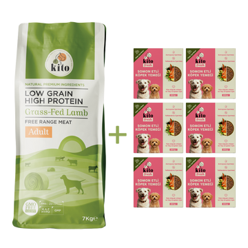 Kuzu Etli Yetişkin Köpek Maması 7 Kg + 6 Adet Kito Fresh Somon Etli %100 Taze İçerikli Mama