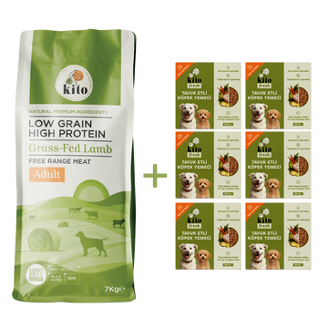 Kuzu Etli Yetişkin Köpek Maması 7 Kg + 6 Adet Kito Fresh Tavuk Etli %100 Taze İçerikli Mama