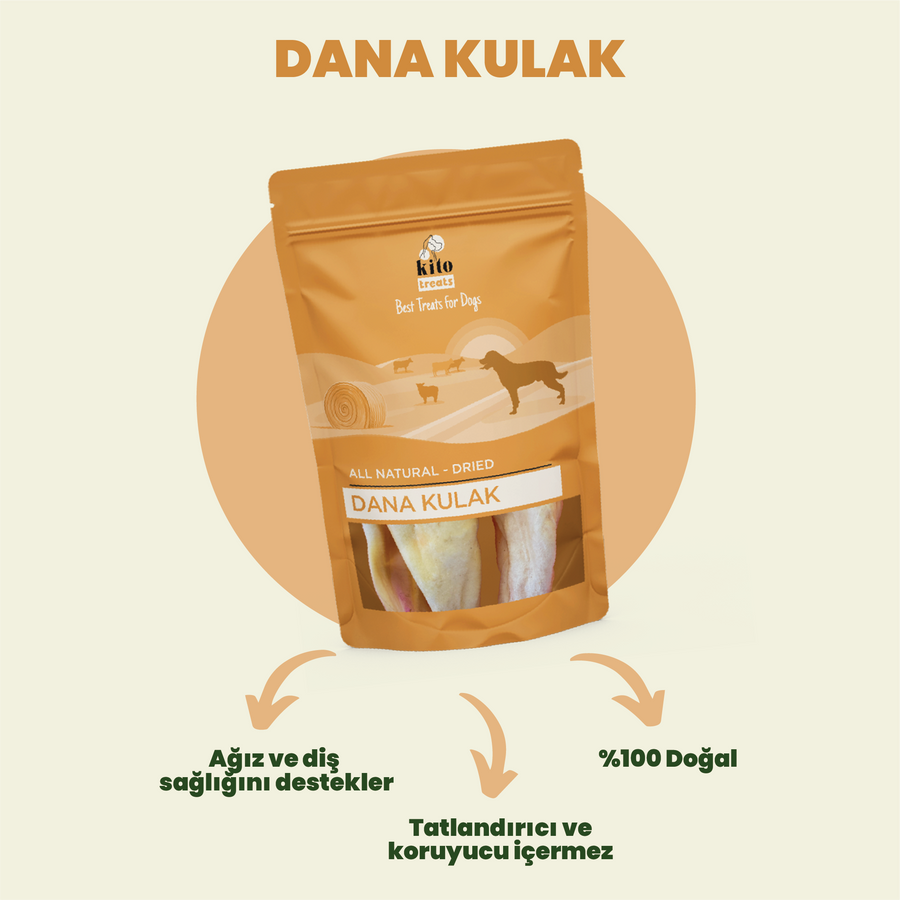 Kito Kurutulmuş Dana Kulak Çiğnemelik Köpek Ödül Maması %100 Doğal, Glutensiz, Organik 100 gr