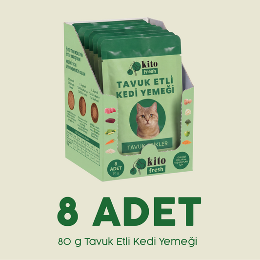 Kito Fresh Tavuk Etli Kedi Yemeği %100 Taze İçerikli Mama  80 g X 8 Adet