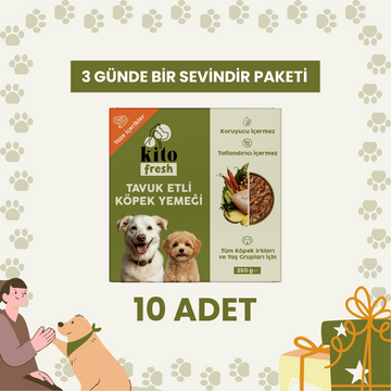 3 Günde 1 Sevindir Paketi Kito Fresh Tavuk Etli Köpek Yemeği %100 Taze İçerikli Mama 250 gr (10 Adet)