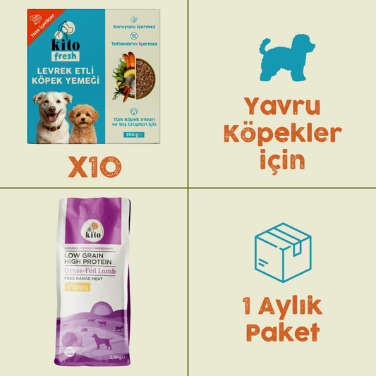 10 Adet Kito Fresh Levrek Etli Köpek Yemeği %100 Taze İçerikli Mama + 2,5 kg Yavru Köpek Maması