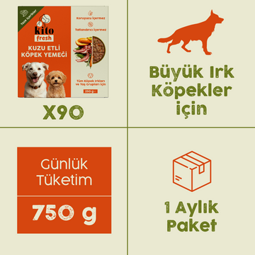 Kuzu Etli Kito Fresh x90 (Büyük Irk Köpekler için Aylık Kito Fresh Paketi)