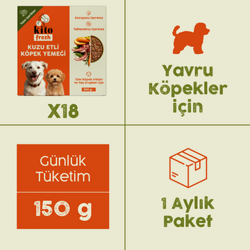 Kuzu Etli Kito Fresh x18 (Yavru Köpekler için Aylık Kito Fresh Paketi)