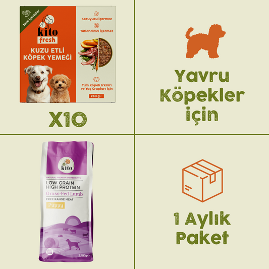 10 Adet Kito Fresh Kuzu Etli Köpek Yemeği %100 Taze İçerikli Mama + 2,5 kg Yavru Köpek Maması