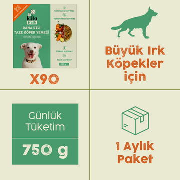90 Adet Kito Fresh Dana Etli Köpek Yemeği %100 Taze İçerikli Mama (Büyük Irk Köpekler için Aylık Kito Fresh Paketi)