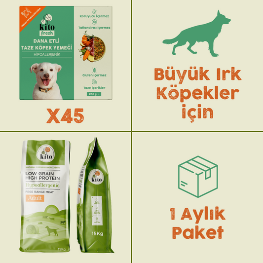 45 Adet Dana Etli Kito Fresh + 15 kg Yetişkin Köpek Maması