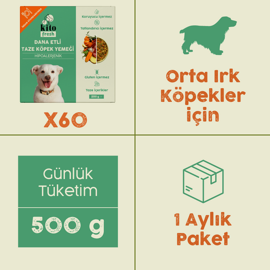 Dana Etli Kito Fresh x60 (Orta Irk Köpekler için Aylık Kito Fresh Paketi)