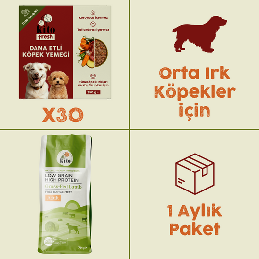 30 Adet Kito Fresh Dana Etli Köpek Yemeği %100 Taze İçerikli Mama+ 7 kg Yetişkin Köpek Maması
