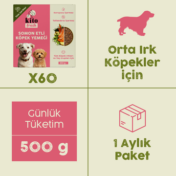Somon Etli Kito Fresh x60 (Orta Irk Köpekler için Aylık Kito Fresh Paketi)