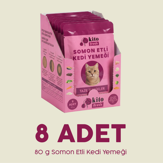Kito Fresh Somonlu Kedi Yemeği %100 Taze İçerikli Mama  80 g x 8 Adet