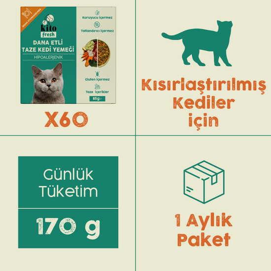 Yetişkin Kediler İçin Dana Etli Aylık Kito Fresh Paketi
