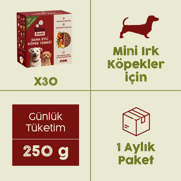 30 Adet Kito Fresh Dana Etli Köpek Yemeği %100 Taze İçerikli Mama (Mini Irk Köpekler için Aylık Kito Fresh Paketi)