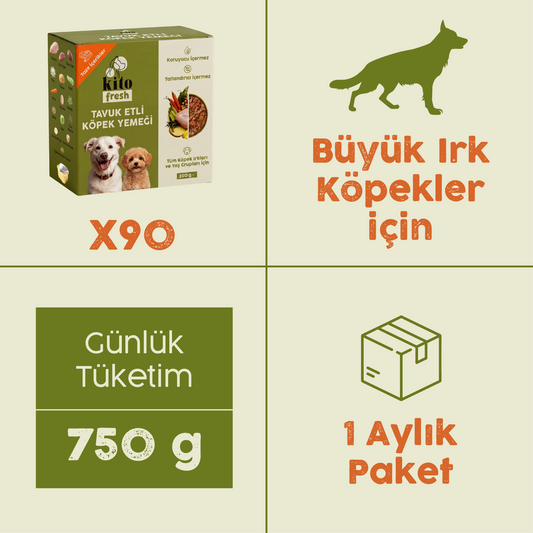 Tavuk Etli Kito Fresh x90 (Büyük Irk Köpekler için Aylık Kito Fresh Paketi)